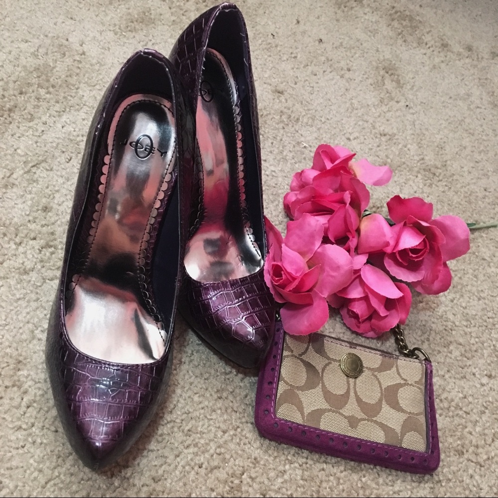 Dark Purple Faux Snake Skin Heels - Joey